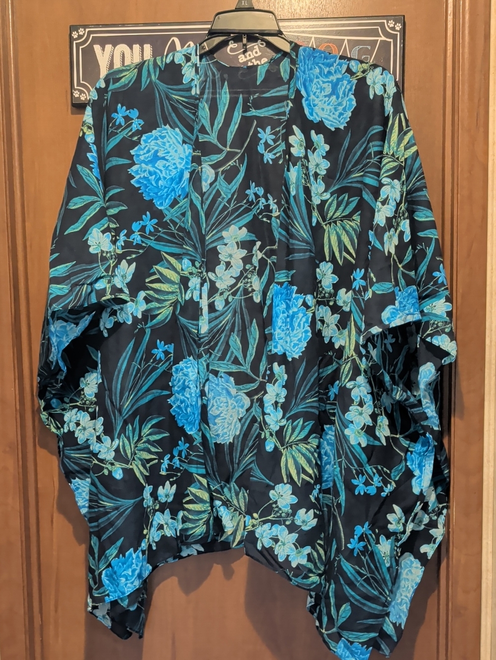 Old Navy Blue Floral Swim Cotton Coverup with Blue and Green Print